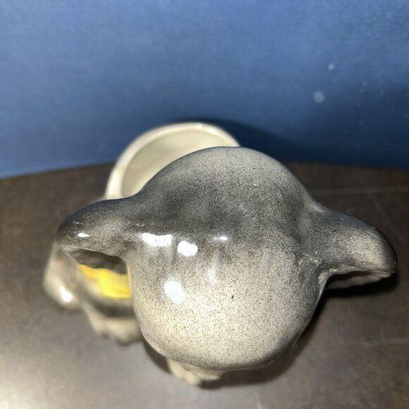 Vintage MCM Puppy DOG Ceramic PLANTER with Bow USA Speckle Gray - Picture 2 of 11